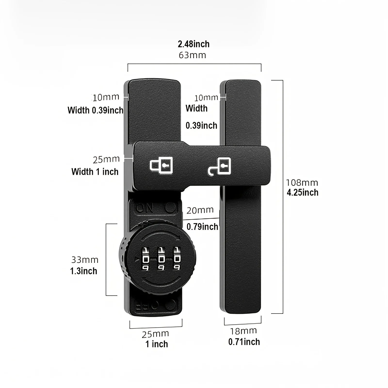Password Door Lock and Deadbolt, 180 Degree Sliding French Barn Door Lock with 3 Digit Combination Lock, Keyless Cabinet