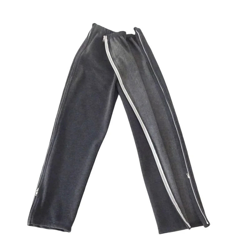 Easy Wear Care Pants for Elderly with Fall/Winter Thin Velvet Paralysis Bedridden Patients and Leg Fracture/Operation Recovery