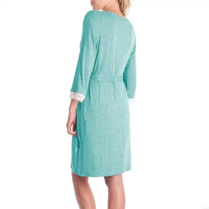 R66D Cotton Maternity Robe with Adjustable Belt Pajama Dress Pregnancy Clothes