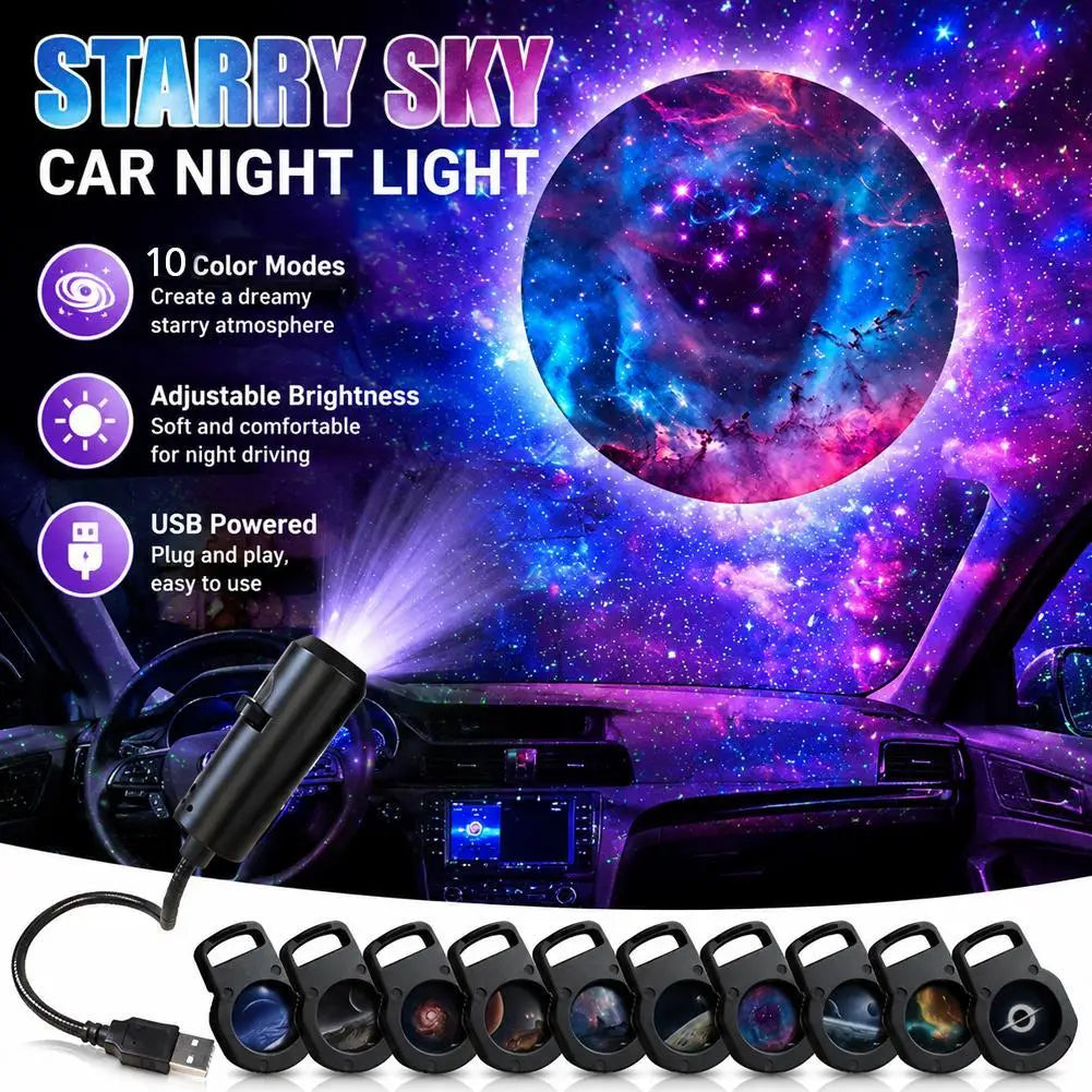 LED Star Galaxy Projector Lamp With 10 Projection Films Galaxy Planet Nebula Projection Light Car Bedroom Atmosphere Night Light