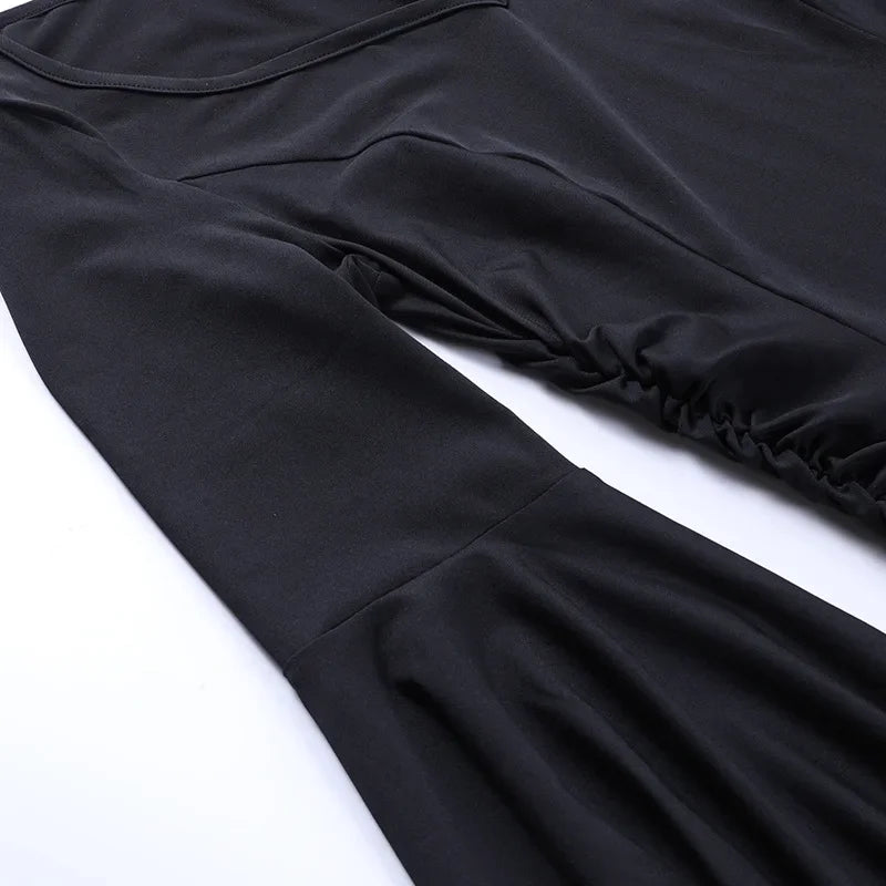 Halloween Costume Women Batwing Sleeve Floor Dress Black Gothic Evil Terror Maxi Mistress Morticia Addam Family Outfit For Adult