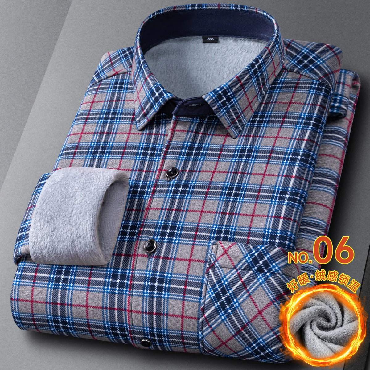New In Tops Men's Thicken Flannel Fur Lined Shirts Autumn Winter Plus Sized Warm Long Sleeved Plaid Business Casual Slim Clothes