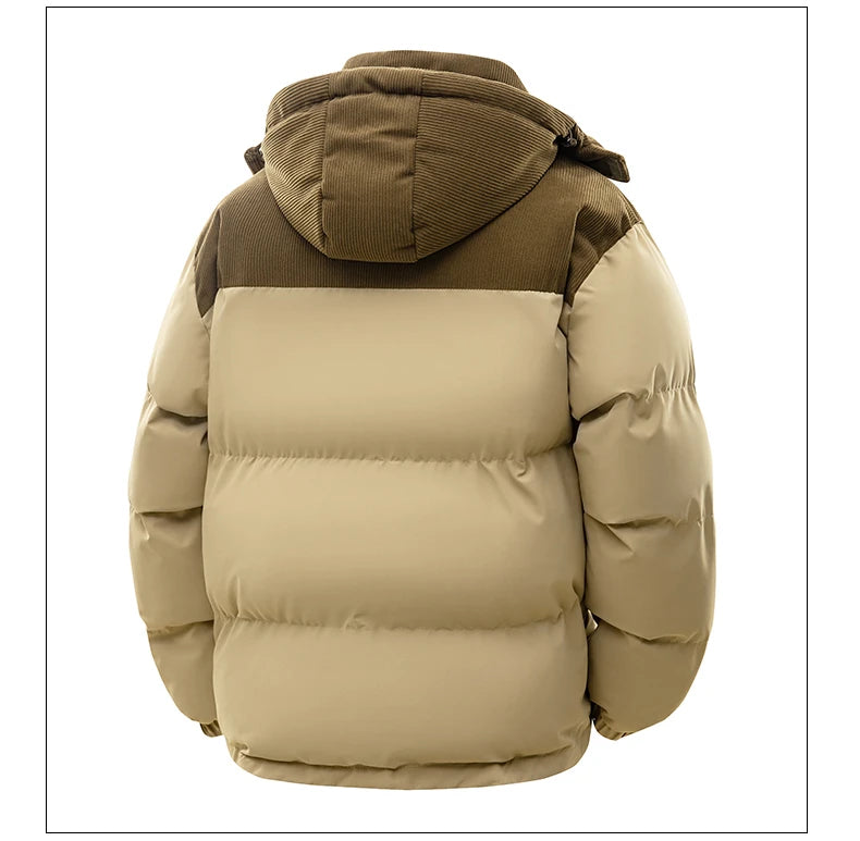2026 Autumn/Winter New Style Detachable Hooded Down Jacket for Men Plaid Denim Patched Hooded Down Coat for Men US/European size