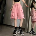 Women Casual Cargo Shorts High Waisted Loose Wide Leg Shorts Large Pockets Fashion Street Hip-hop Breathable Thin Summer Shorts