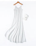 Tcyeek Woman Long Dress, 100%Real Silk, V Neck, Solid Spaghetti Strap Dresses, 2025 Elegant Chic Clothes