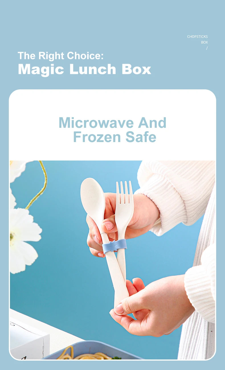 Picnic Lunch Box Bamboo Fiber 3in1 Double Layer Microwavable Bento Box Food Storage Containers school Child Lunch Boxes for Kids