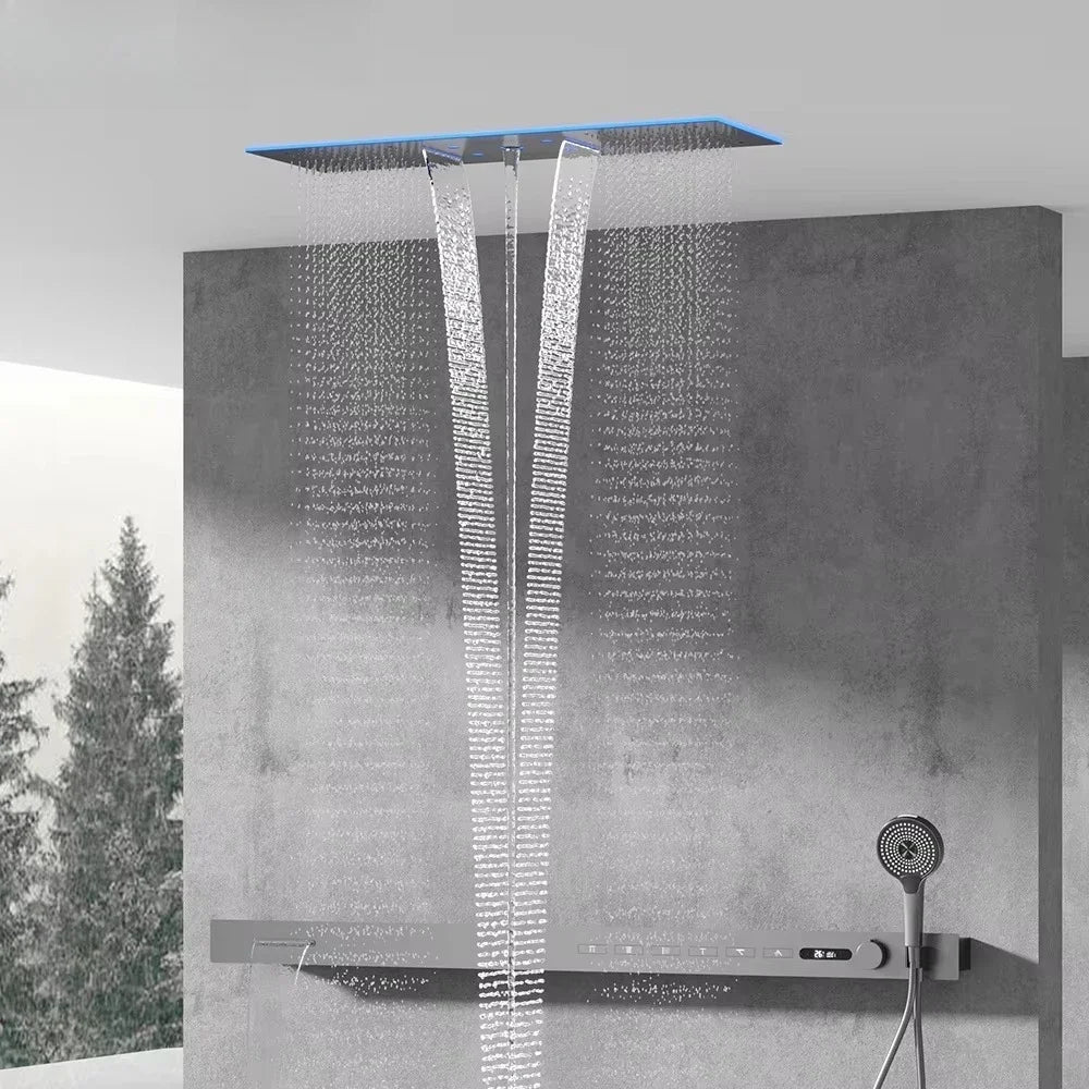2026 Music Shower Head LED 1400mm Shower Body Waterfall Rainfall Thermostatic Bathroom Shower Set