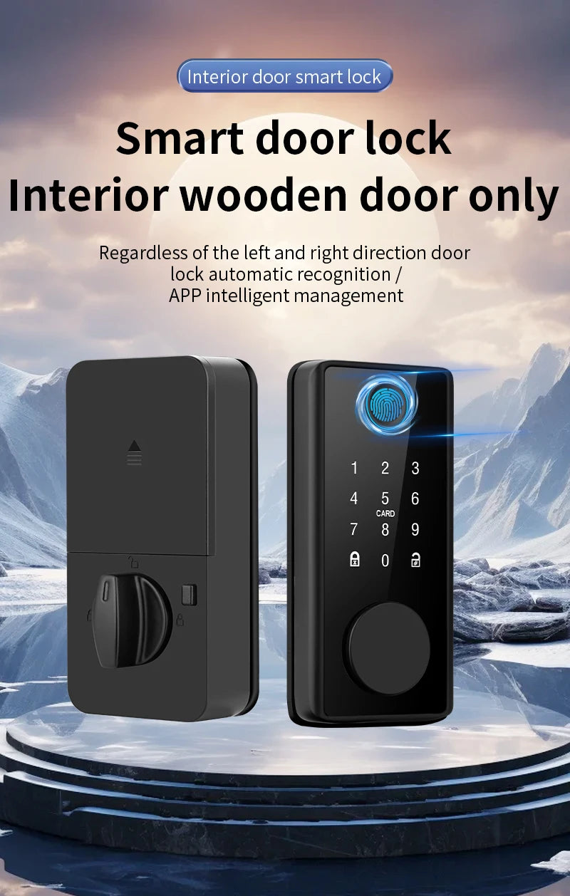 Tuya WiFi Smart Door Lock Keyless Entry Fingerprint Electronic Digital Lock TTlock App/Password/IC Card Unlock For Wooden Door