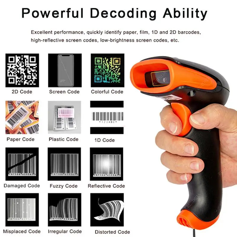 Wired Code Scanner 2d Barcode Reader Portable Handheld Barcode Reader Qr Code Reader PDF417 DM Code Scanner