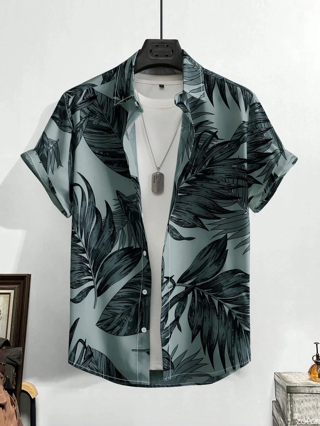 Hawaiian Style Fresh Coconut Print Men's Short-sleeved Fashion Shirt Men's Summer Outdoor Vacation Fashion Short-sleeved Shirt