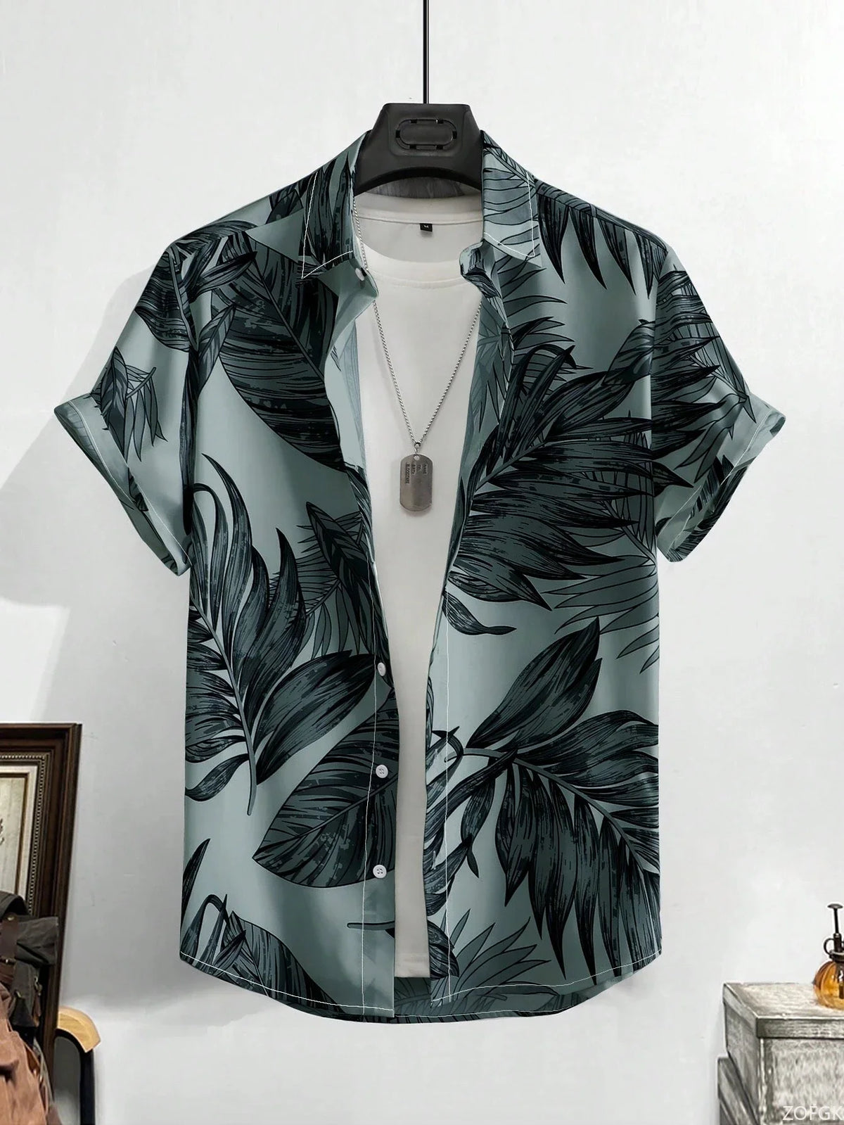Hawaiian Style Fresh Coconut Print Men's Short-sleeved Fashion Shirt Men's Summer Outdoor Vacation Fashion Short-sleeved Shirt