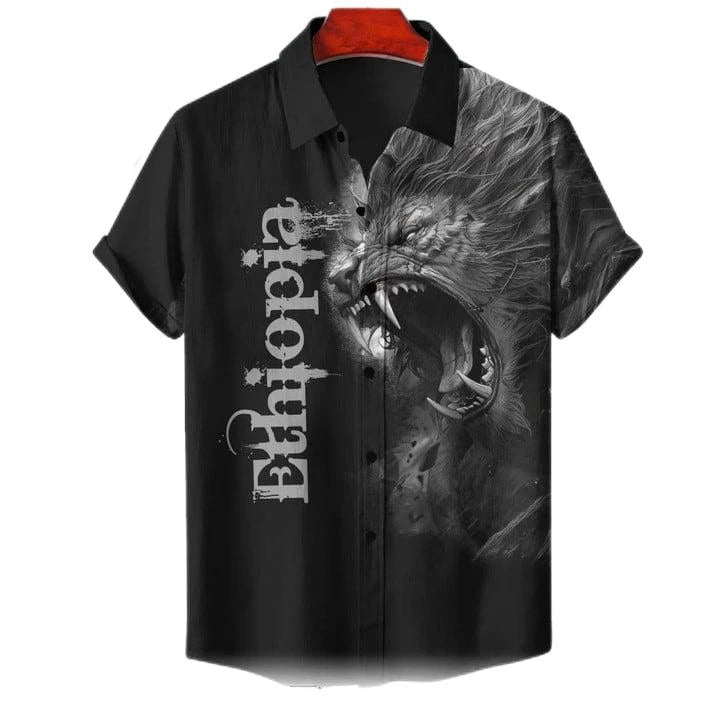 Ethiopia Africa County Flag Map Short Sleeve Shirts For Men Clothes Orthodox Tee National Emblem Graphic Blouses Hawaii Boy Tops