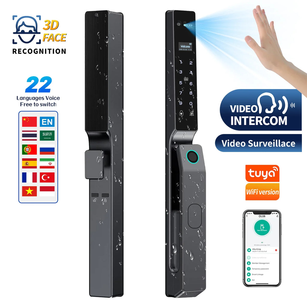 MYT Factory Waterproof Video Monitoring Intercom Face Recognition Tuya Smart Door Lock Fingerprint Locks For Villa