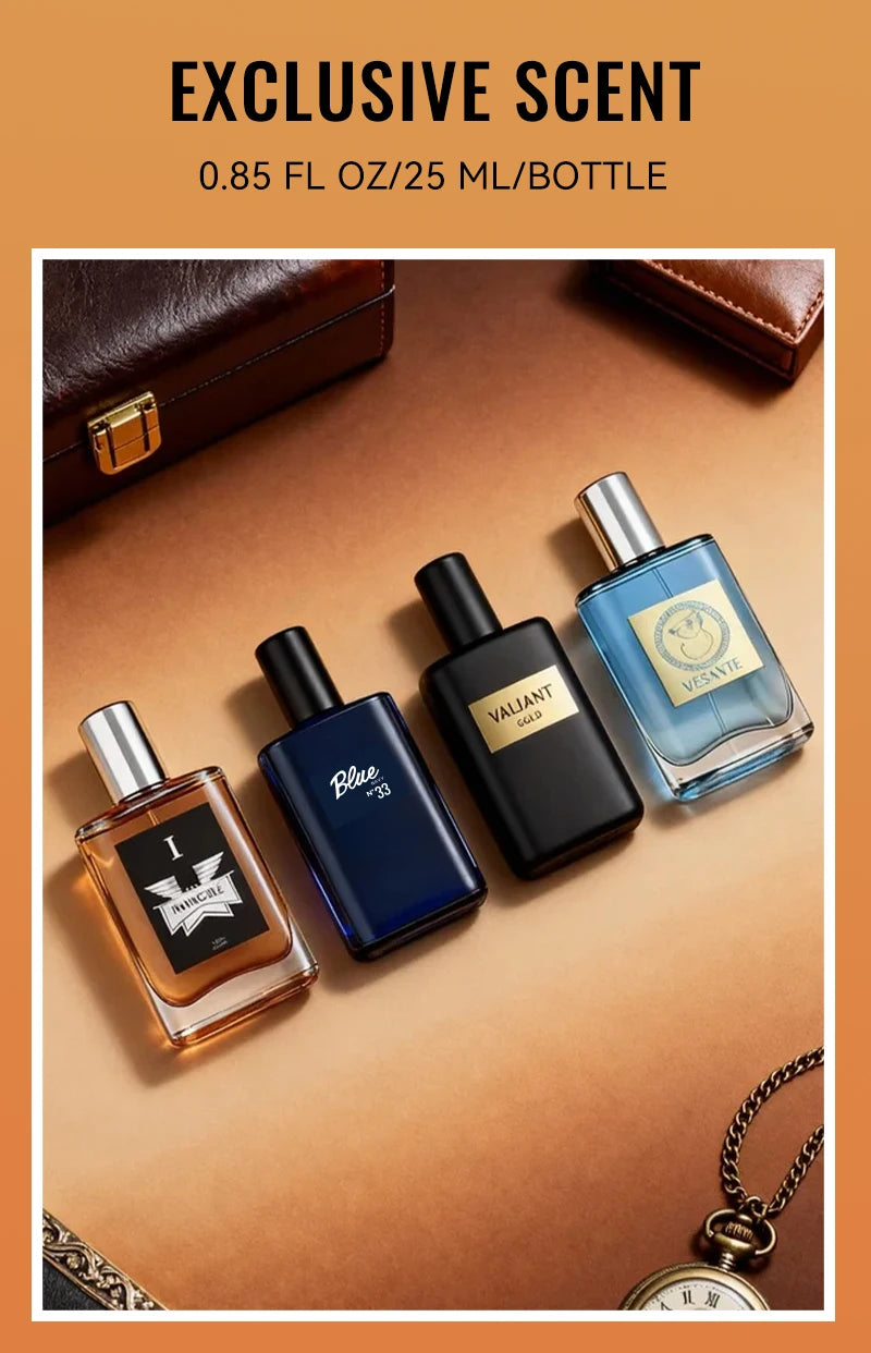 4-Piece Men's Perfume Gift Set (0.68oz Each) - 4 Long-Lasting Fruity aroma & Fresh Scents, The Perfect Holiday, Date & Party Gift