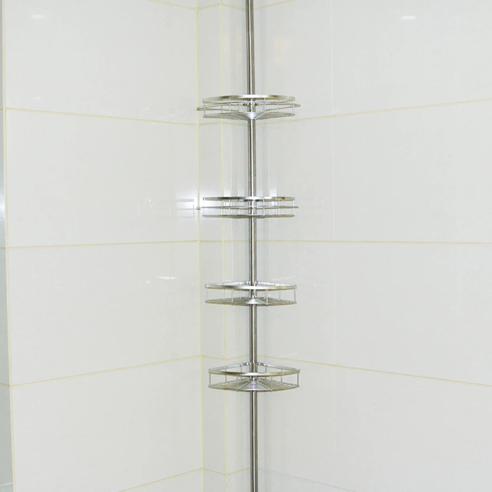 Telescopic Shower Shelf, Stainless Steel Corner Shelf with 4 Shower Baskets, Adjustable 110-280cm for Bathroom and Kitchen