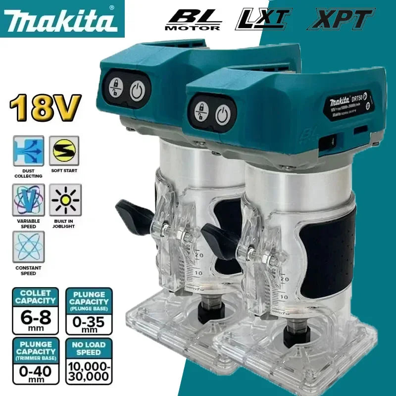Makita DRT50 Edge Trimmer 18V LXT Cordless Brushless Motor Professional Rechargeable Slotting & Milling Tool