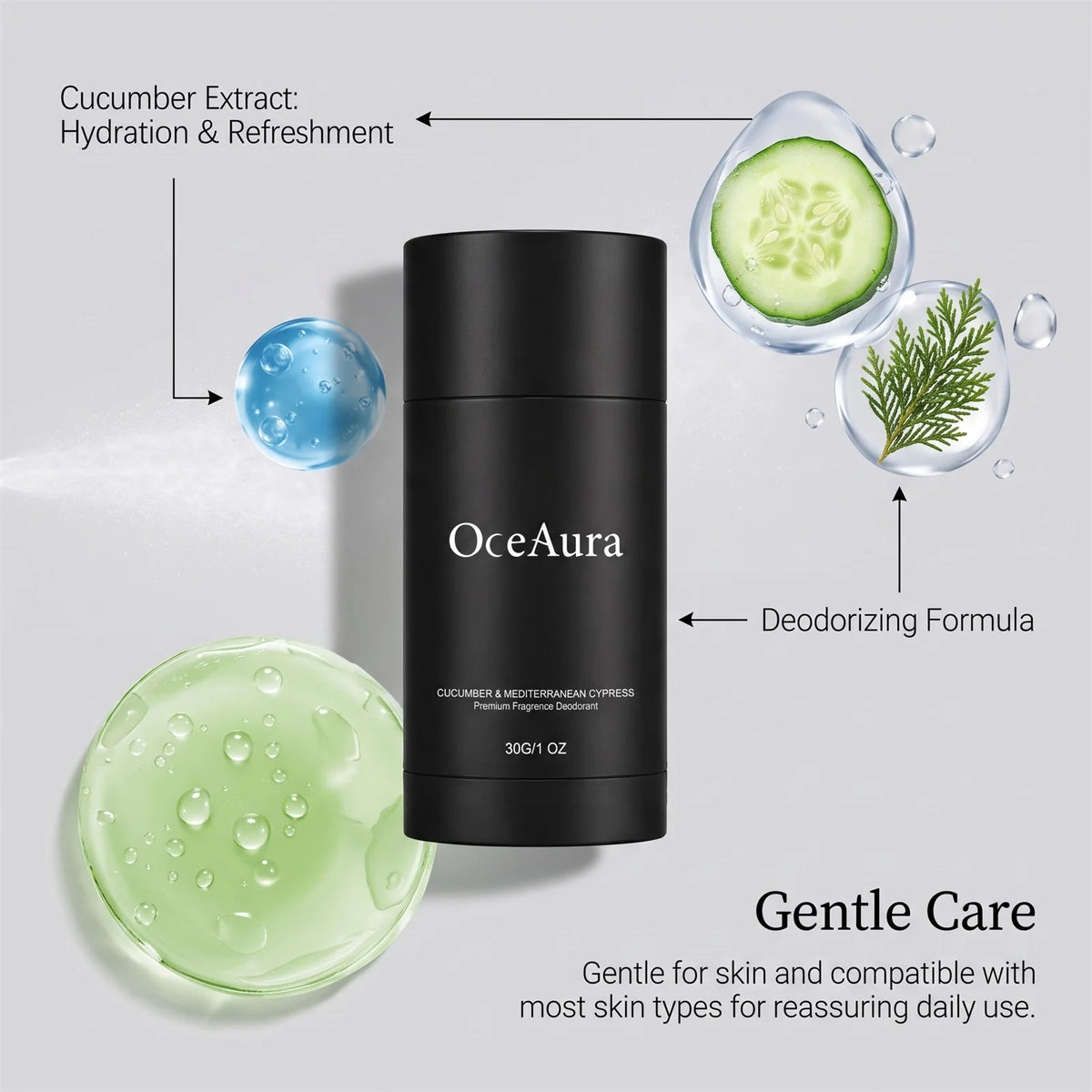 Fresh Woody Deodorant Stick Cucumber Cypress Fragrance Unisex Underarm Care Travel Use Long Lasting Odor Control Body Balm Stick