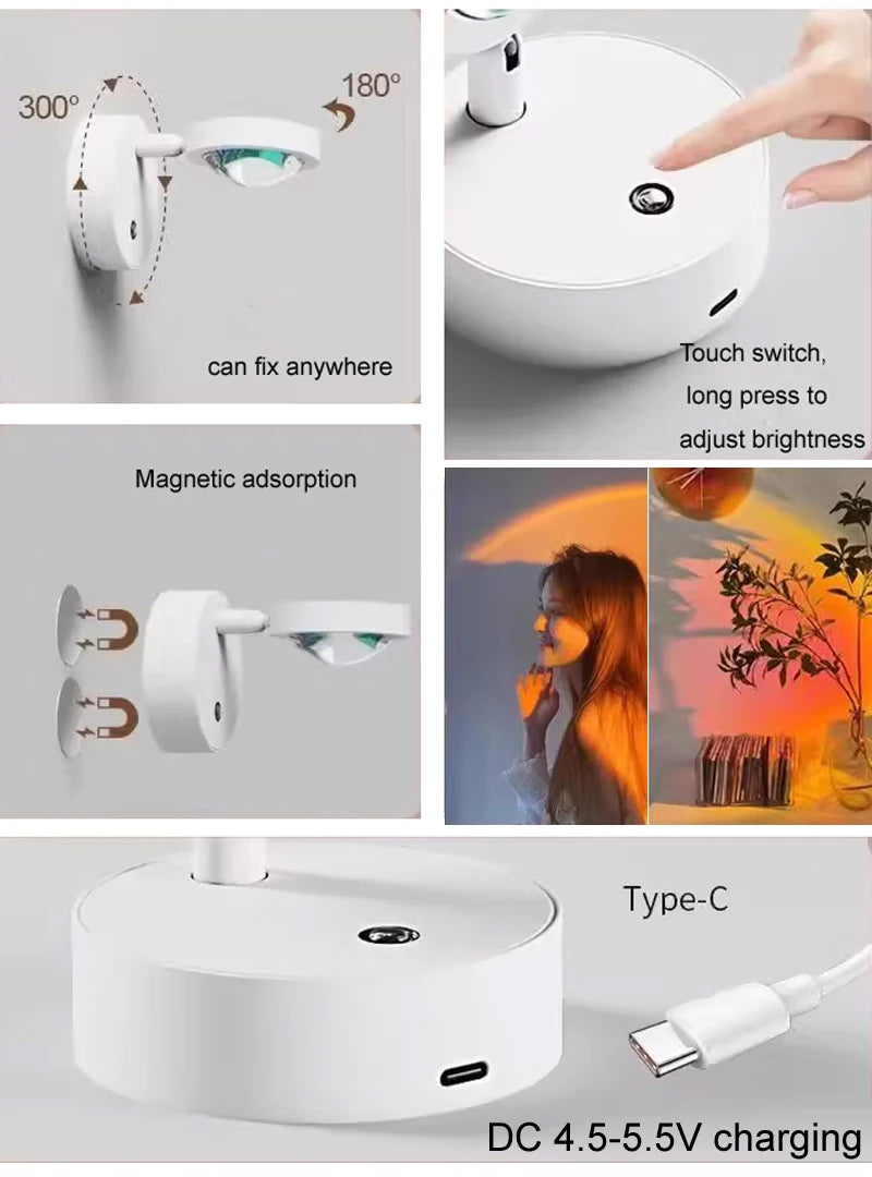 Wireless Sunset Lamp Night Light Projector Deoration Home Wall Lamp Kitchen Display Cabinet Cupboard Bedroom RV Reading Lamps