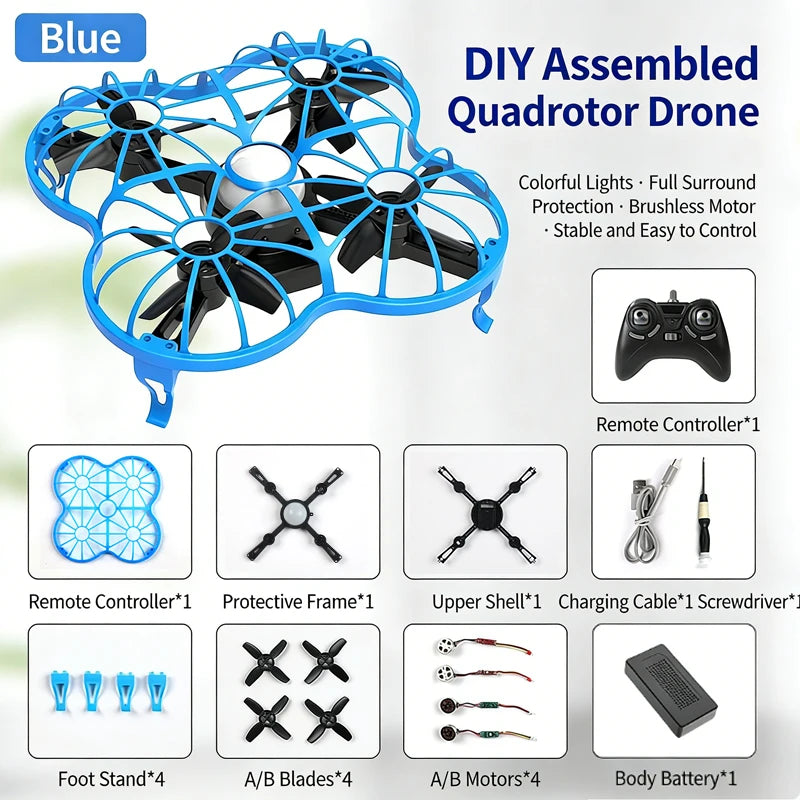 2.4G DIY Assembled Drone  Interactive Training Quadcopter D34  With Fixed Height Light For Science Education Toy Kids Gifts