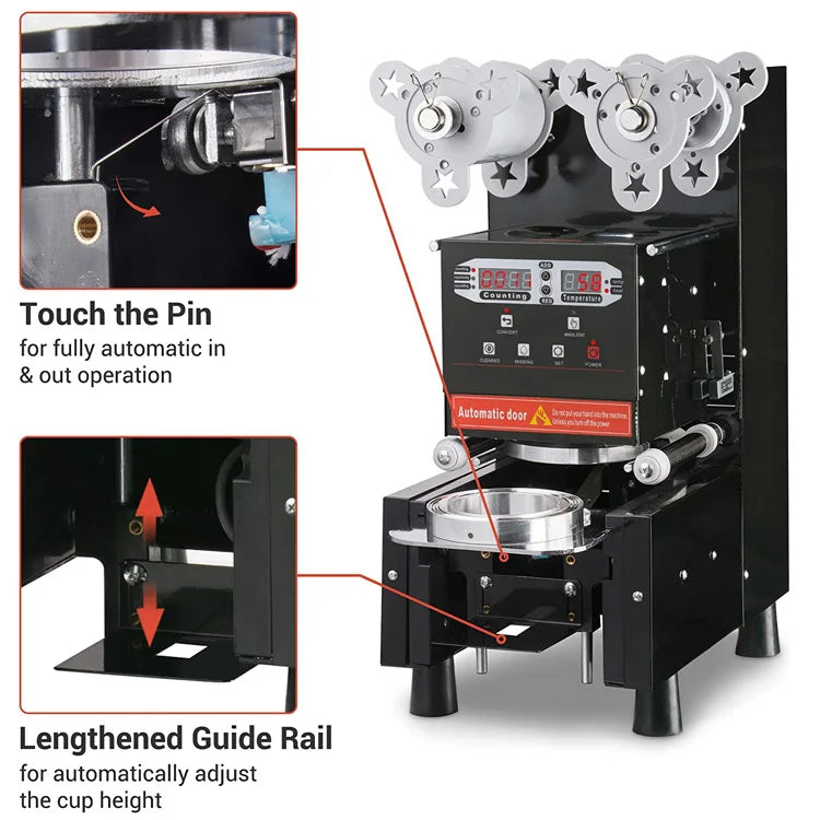 Automatic 90 95 98mm Cup Sealer Commercial Coffee Bubble Tea Boba Juice Cup Sealing Machine