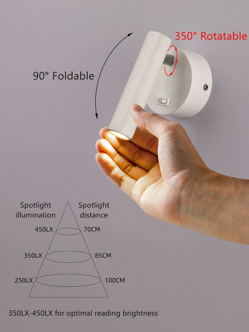 LED Wall Lamps with Switch Rotatable Adjust Aluminum 3W Spotlight Bedside Reading Light Hotel Bedroom RV Sconce Light Fixture