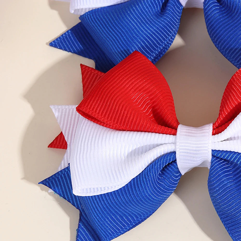 2Pcs USA Flag Bow Hair Clip Ribbon Patriotic American Flag Design Red White Blue Bow Barrettes For 4th Of July Party Accessories