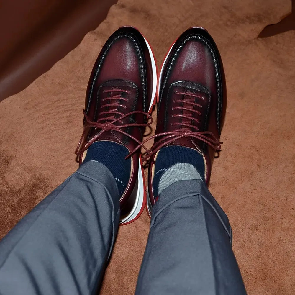 Men Shoes British Genuine Leather Shoes Comfortable Autumn 2026 New Lace Up Casual Shoes Crocodile Pattern Outdoor Men Sneakers