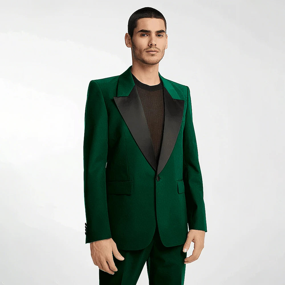 Handsome Black Men's Suit 2 Pieces Single Button Peak Lapel Set Daily Fashion Male（Blazer+Pants）