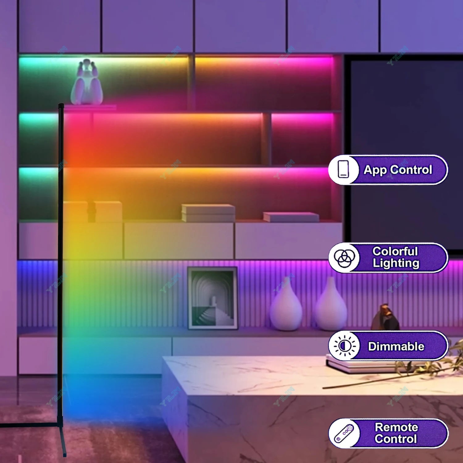 Reinforced Lamp Body 165cm Smart RGB LED Floor Lamp With Sunset Lamp APP Control Music Sync Color Change Standing Mood Light