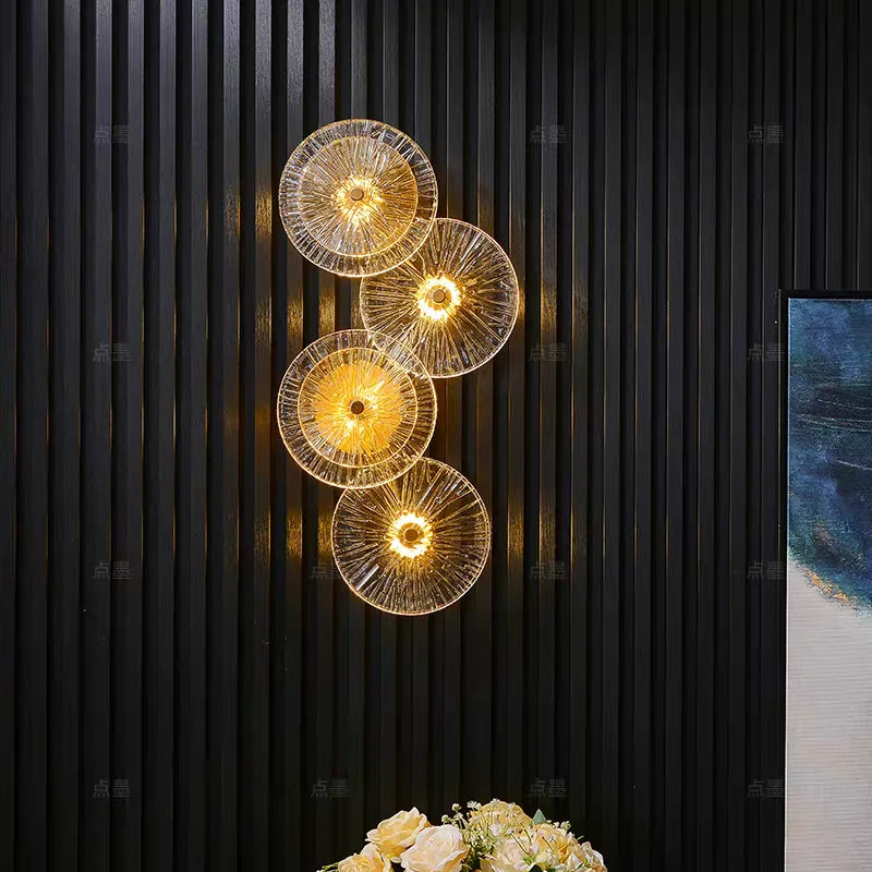 Modern Light Luxury Circular Art Glass Wall Lamp Minimalist Designer Creative Lighting for Bedroom Hallway Living Room Decor