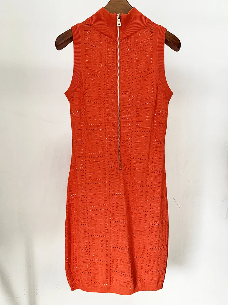 HIGH STREET Newest 2026 Summer Fashion Designer Sleeveless Hollow Out Monogram Knitted Tank Dress