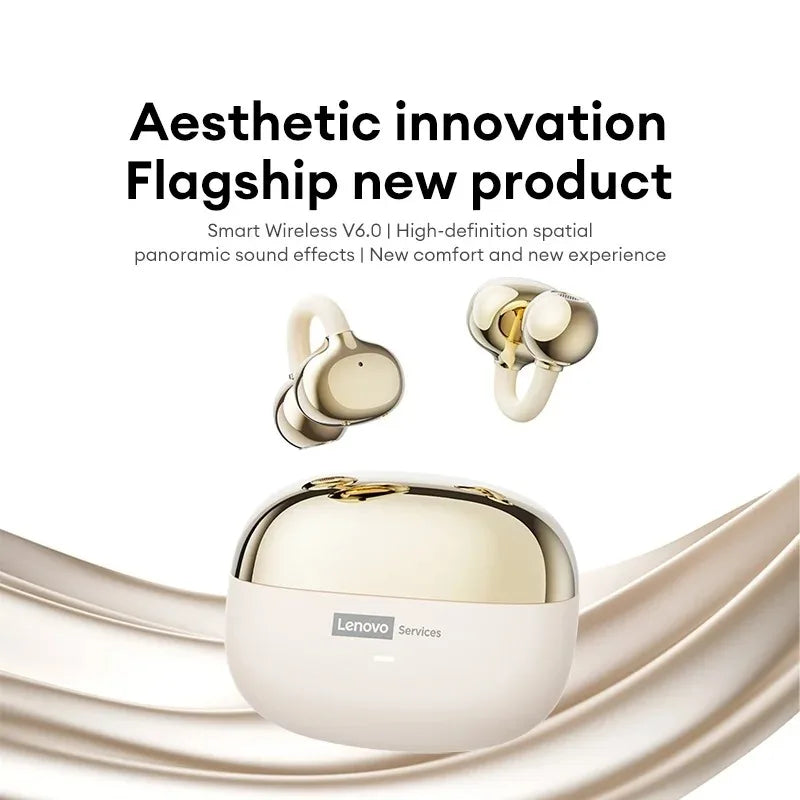 Lenovo LE302 Open Ear Clip On Earbuds Bluetooth 6.0 Wireless Headphones ENC Noise Reduction HIFI Stereo 25H Touch Control