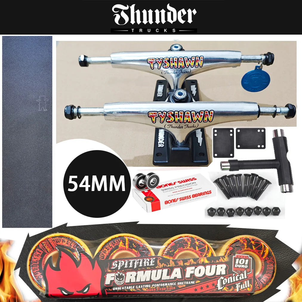 THUNDER Skateboard Trucks 147 Size for 8 Inch Decks, Plus Pro Chrome Steel BNS Bearings Grip Tape Skateboards and SF Wheels