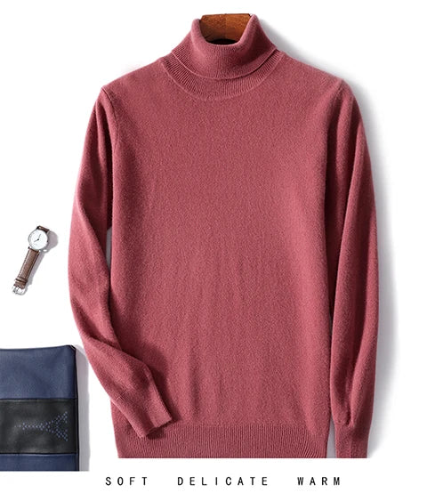 Men Turtleneck Cashmere Pullover 100% Pure Wool Knitwear Sweater Basic Solid Smart Casual Jumper Male Tops Autumn Winter