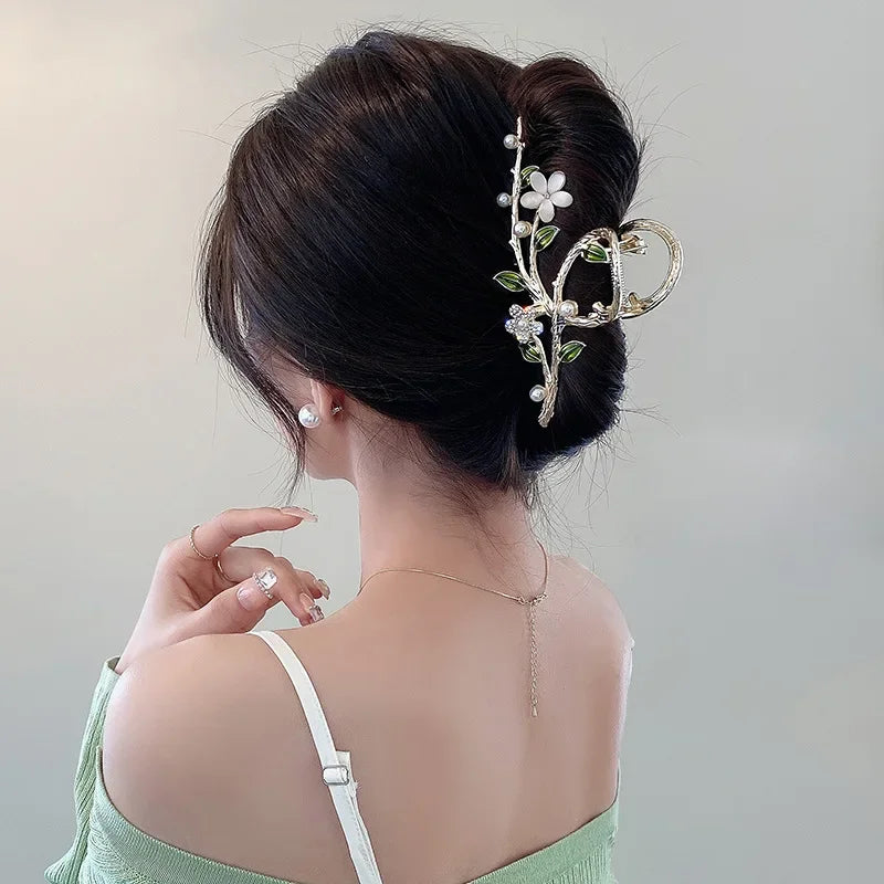 Faux Pearl Decor Flower Design Hair Claw Boho