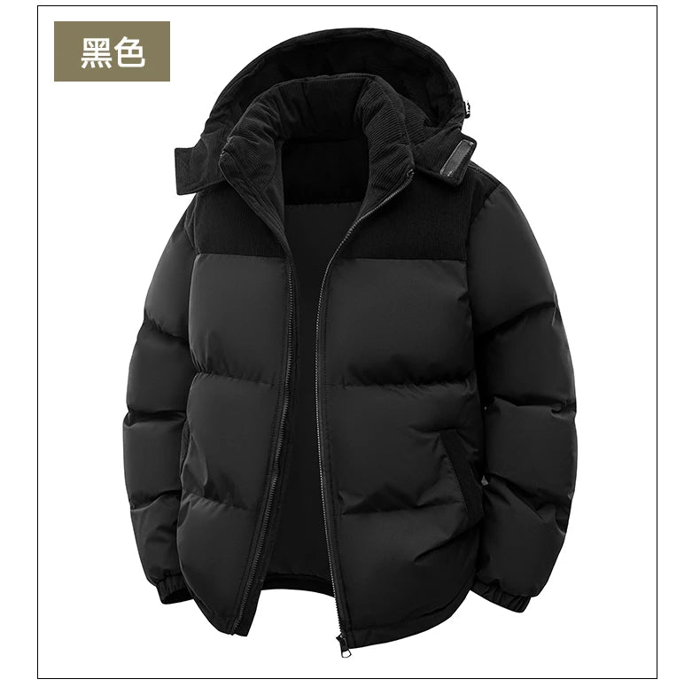 2026 Autumn/Winter New Style Detachable Hooded Down Jacket for Men Plaid Denim Patched Hooded Down Coat for Men US/European size