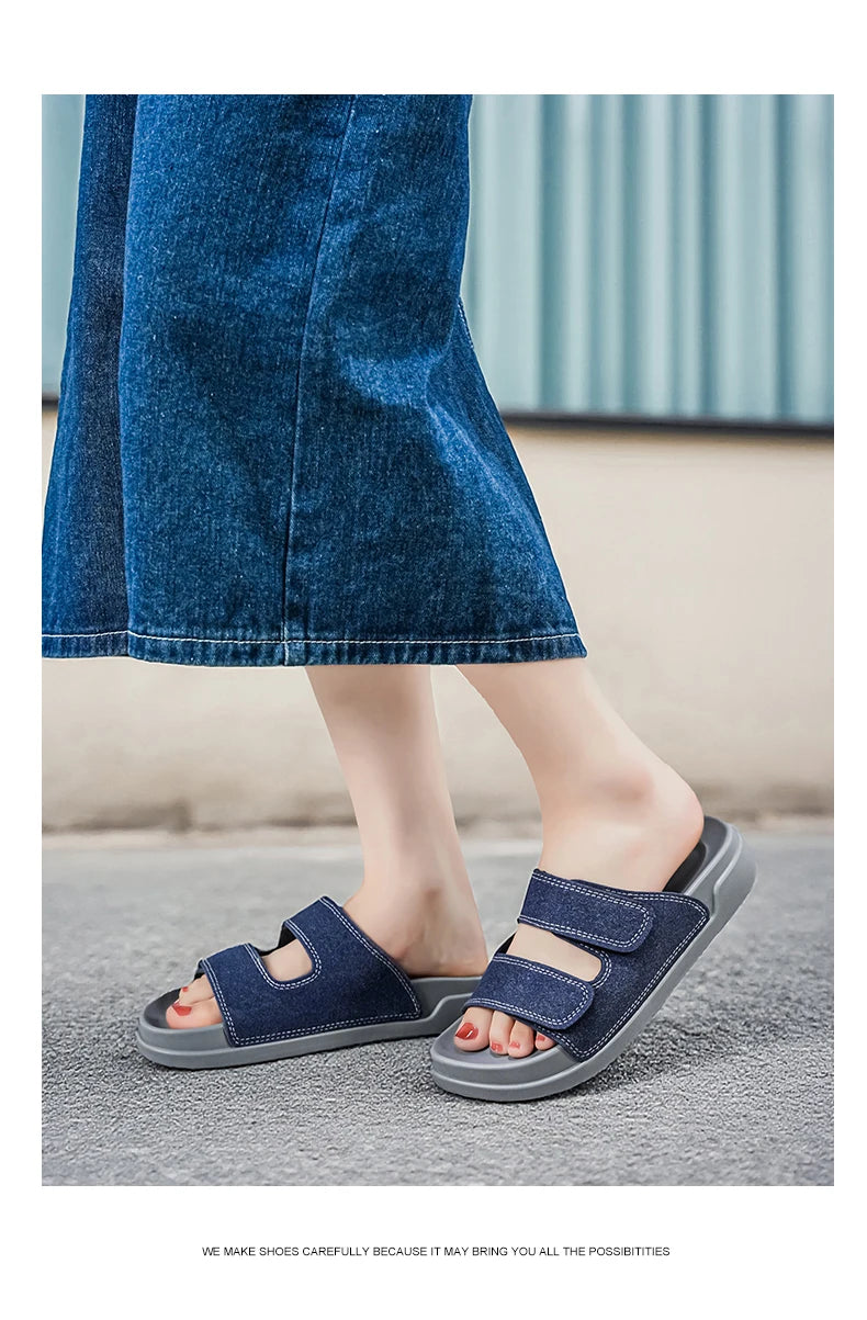 Birkent Men's Sandals Summer 2026 Outdoor Sports Beach Flat Slippers Thick Bottom Anti-slip Wear-resistant Casual Slip-ons