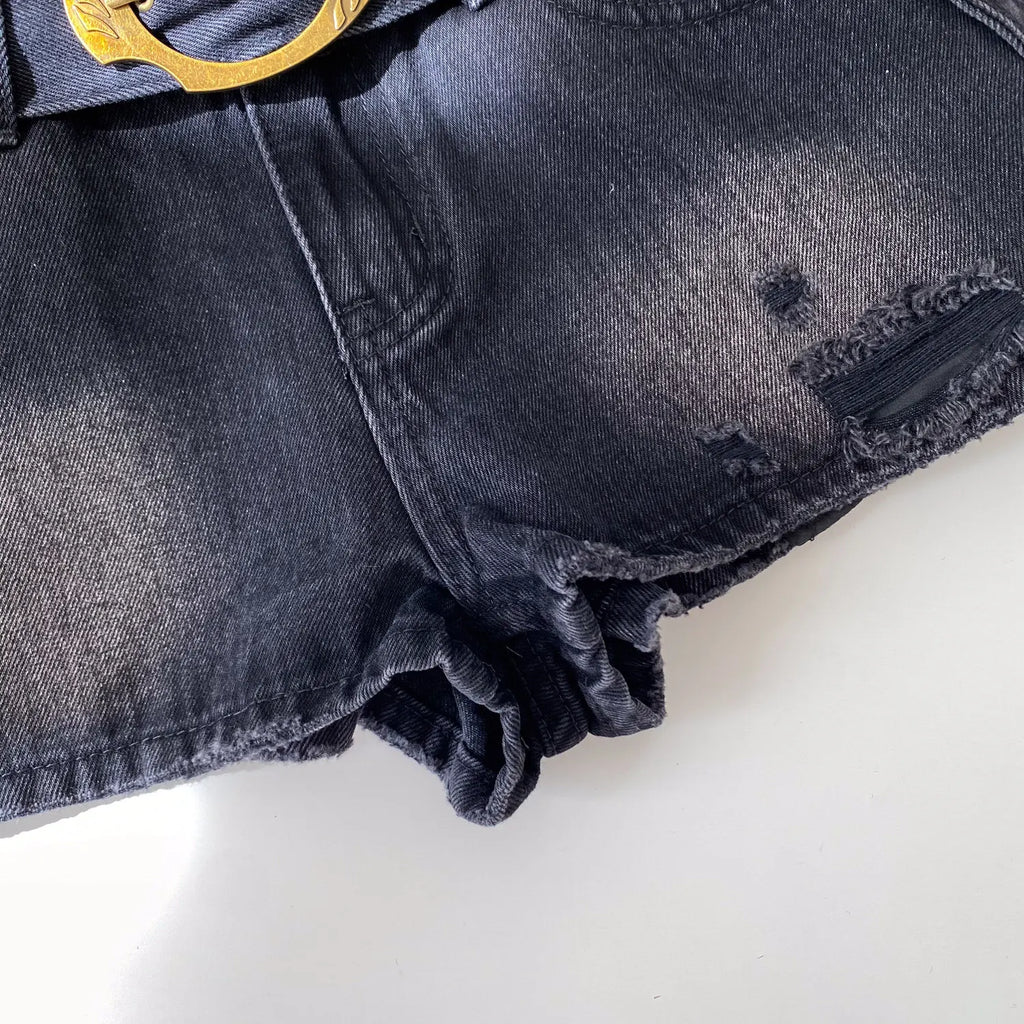 American Retro High Waist Denim Shorts Women Summer Ripped Mini Hot Girl Style Street Fashion Versatile Daily Casual Jeans Women