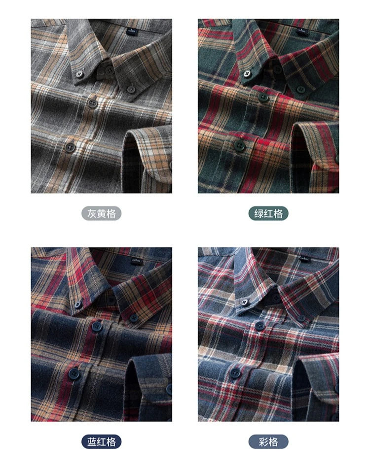 100% Cotton Flannel Shirt Long Sleeve, Plaid Winter Casual Shirt, Anti-Wrinkle Soft Brushed Fabric, Multi-Color Sizes M-4XL