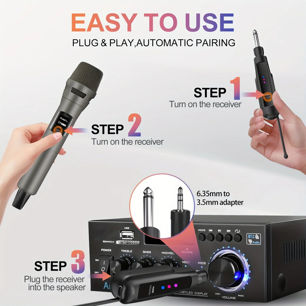 2.4GHz Wireless Microphone System with 100ft Range - 2 Rechargeable Mics for Karaoke, Party, Wedding | Plug & Play, Crystal Clea