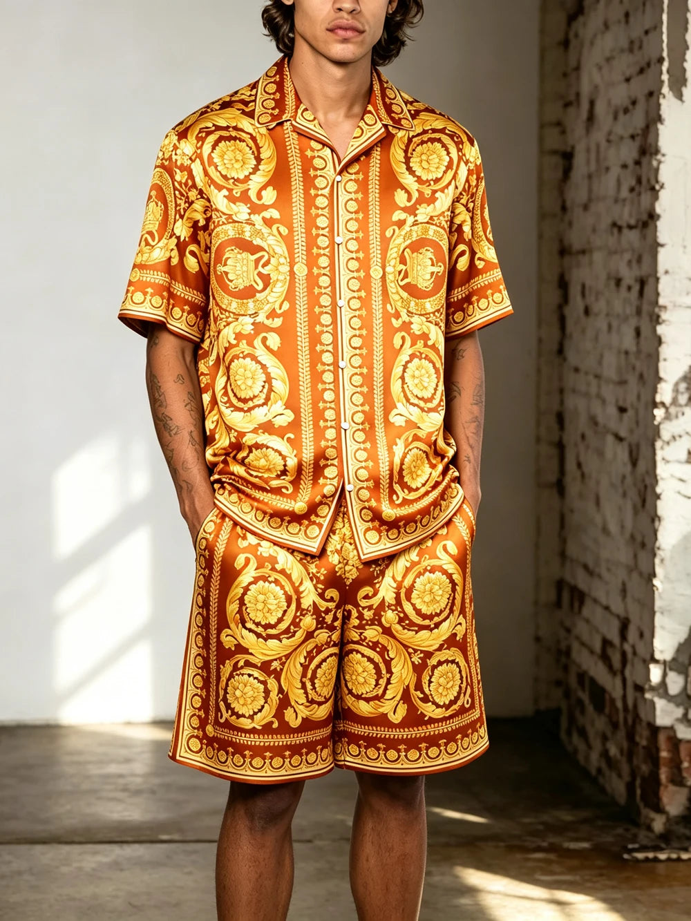 2026 Men's Summer New Smooth Polyester Shirt, Baroque Color-Printed Shirt Gift for Men for Festivals Parties Fast Shipping