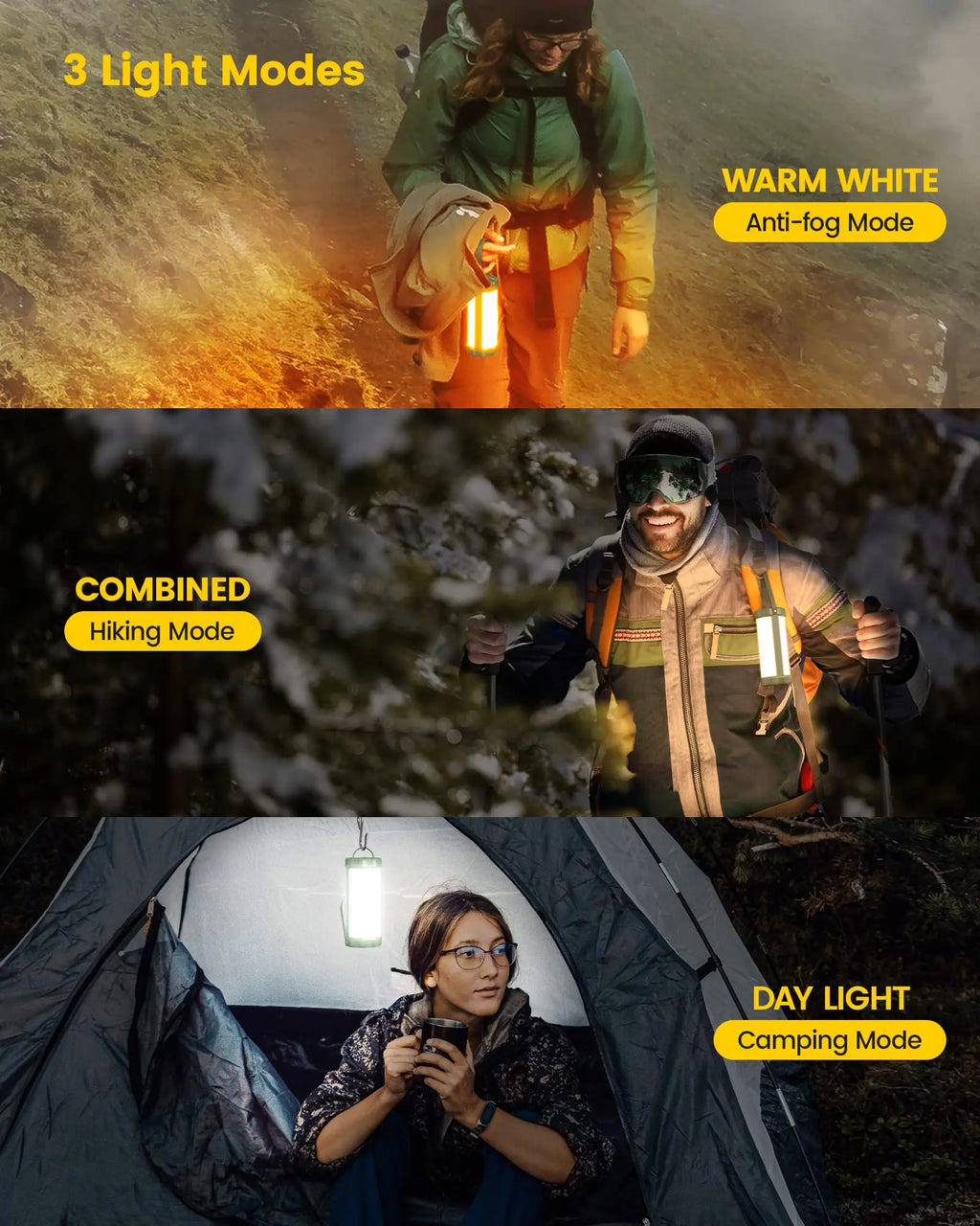 IP68 Waterproof Outdoor Led Camping Lights Lanterns Rechargeable 5000mAh Survival 1200LM Hiking Survival Camping Lights Lanterns