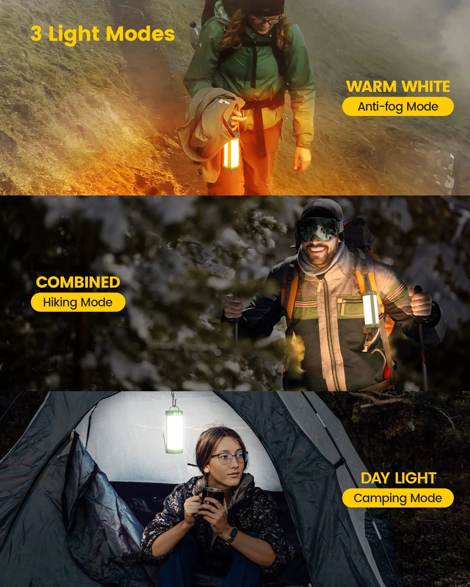 IP68 Waterproof Outdoor Led Camping Lights Lanterns Rechargeable 5000mAh Survival 1200LM Hiking Survival Camping Lights Lanterns