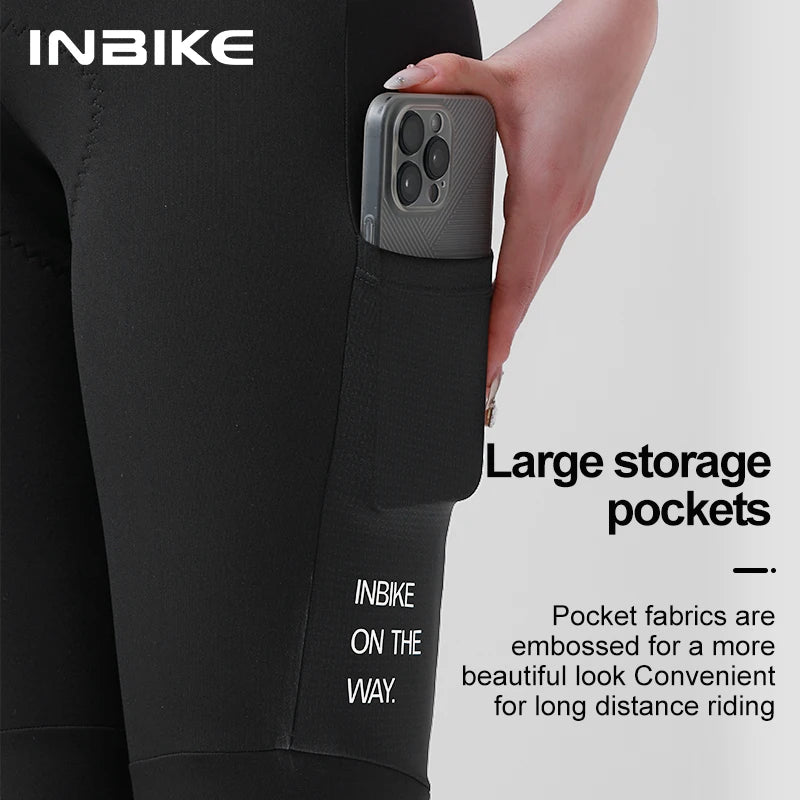 INBIKE Winter Women's Thermal Fleece Bibs Cycling Pants High Waist Padded Long Bike Tights with Pockets Bicycle Pants Clothing