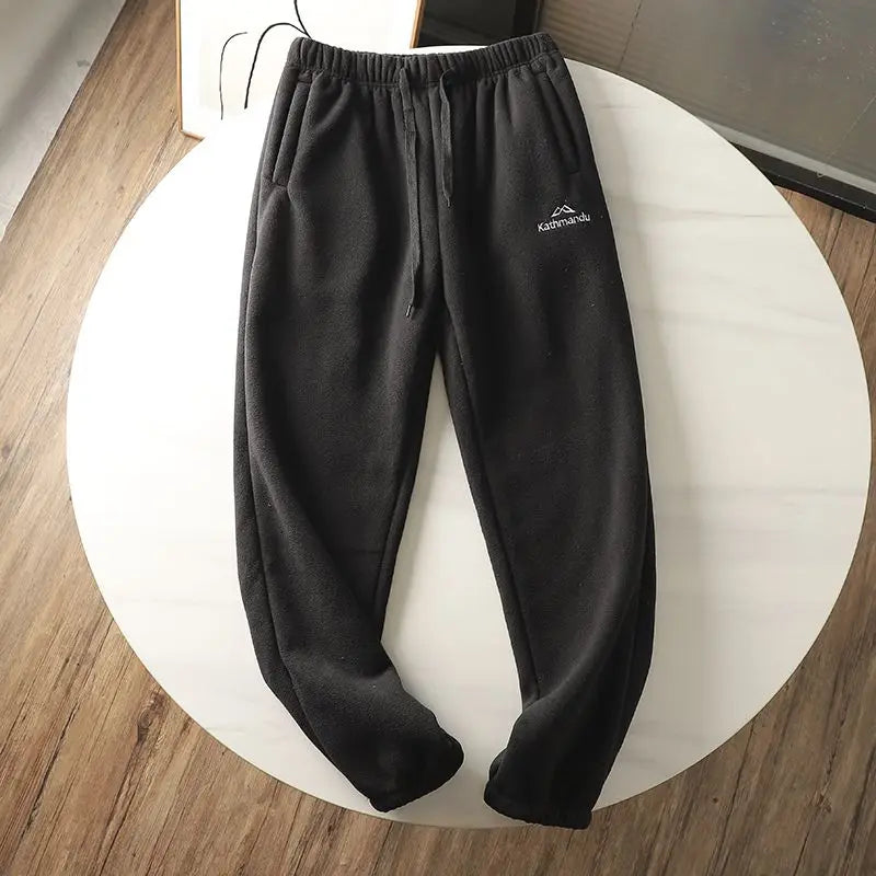 Fleece and Lambswool Men Sweatpants Winter Embroidery Thick Warm Double-sided Velvet Windproof Thermo Trousers Soft Harem Pants