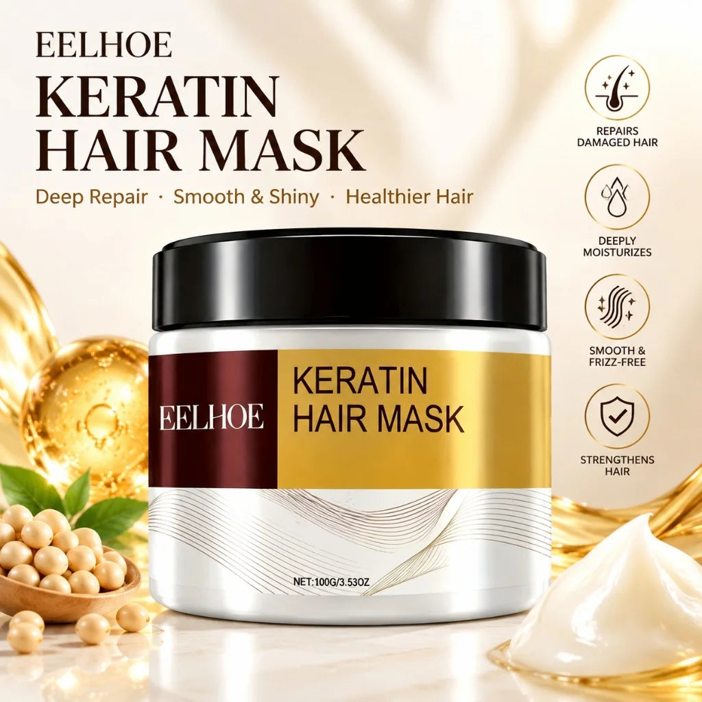 Keratin Hair Mask Nourishing Repair Hair Treatment Mask 100g Smoothing Moisturizing Mask for Dry Damaged Frizzy Bleached Hair