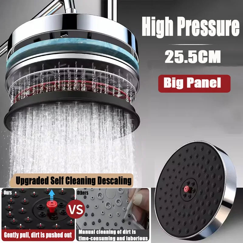 New Self Cleaning Descaling Large Flow Supercharge Ceiling Mounted Shower Head 25.5CM Big Panel High Pressure Waterfall Shower