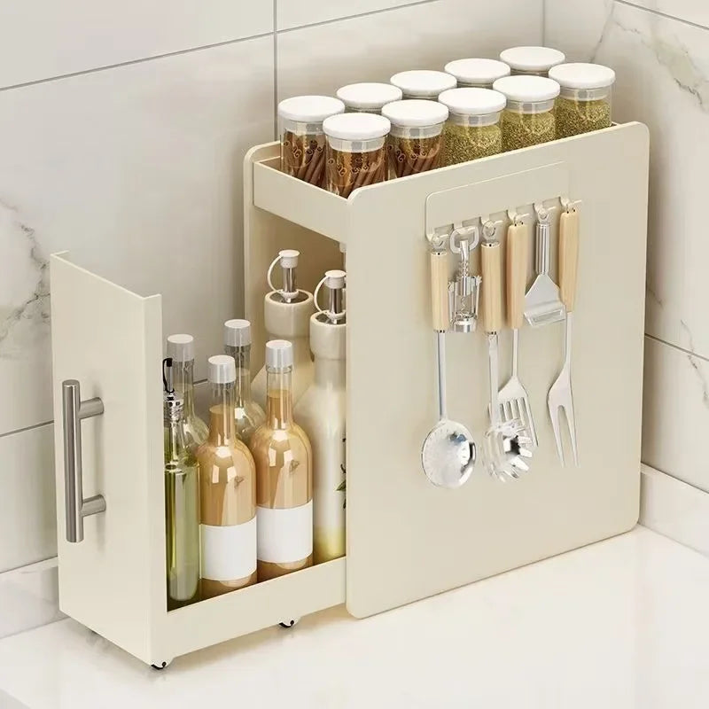Shelf Kitchen Pull-out Seasoning Countertop Multifunctional Seasoning Storage Rack Dustproof Extremely Narrow Side Box Cabinet