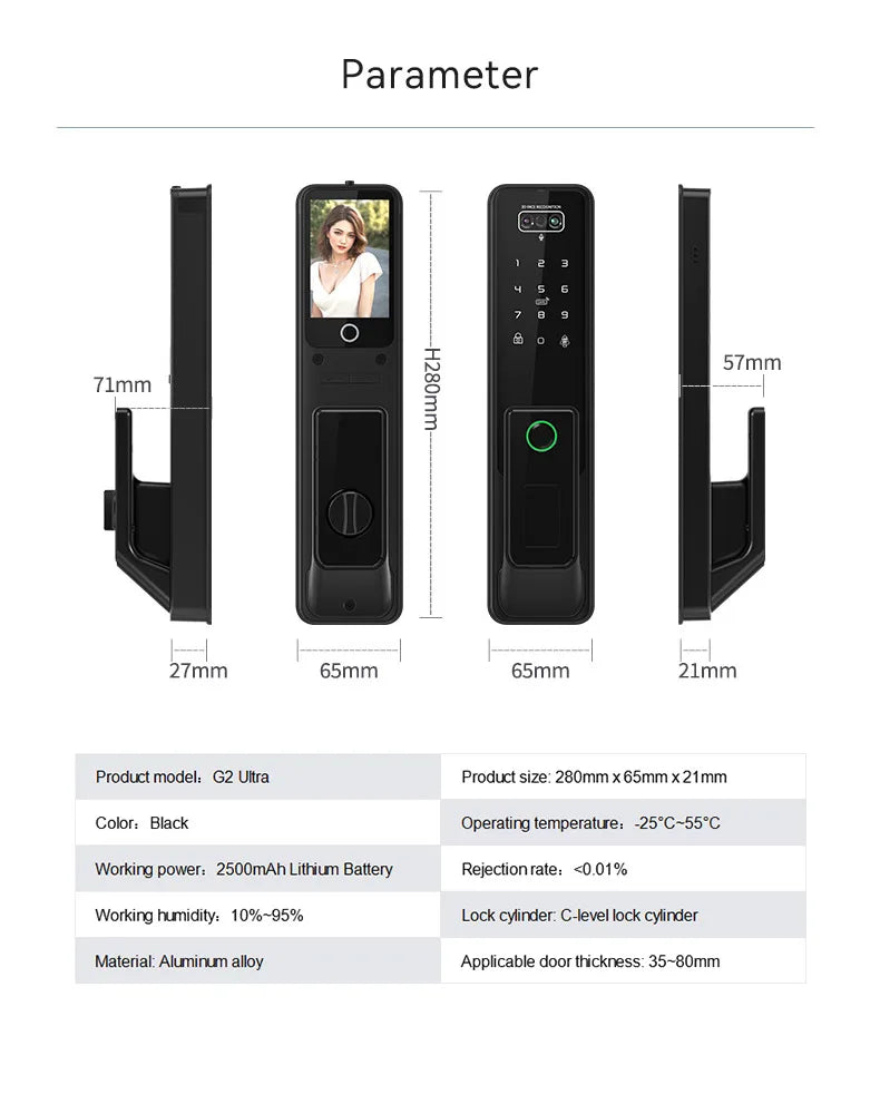 Smart Lock with Video Intercom Camera Facial Recognition Fingerprint Password Palm Vein Authentication Automatic