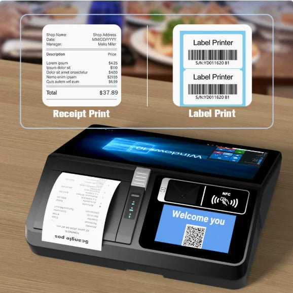 11.6inch Desktop /Wall-mounted Windows & Android Cash Register POS Systems with 80mm Autocutter Thermal Receipt & Label Printer